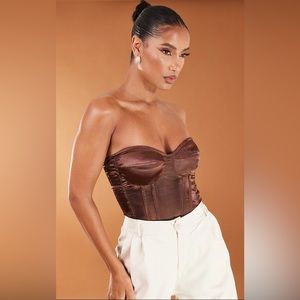 NWT Chocolate Satin Corset - Pretty Little Thing